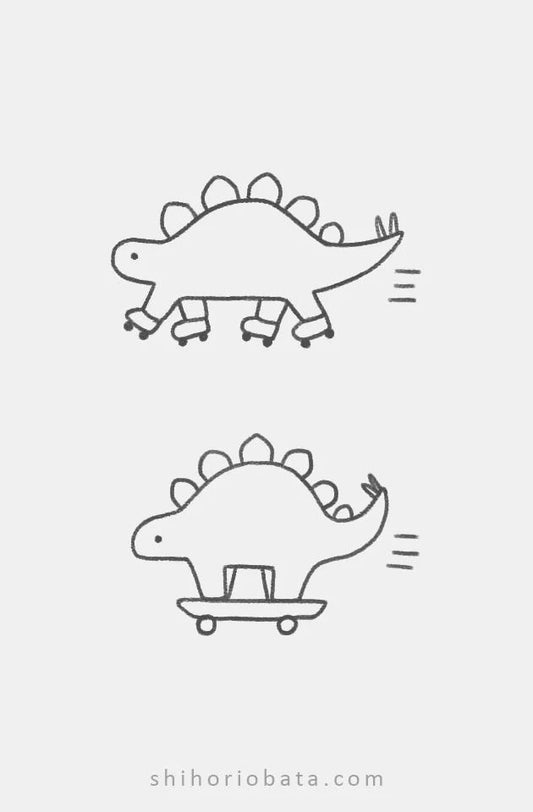 Doodle Sick Skateboarding Dino (f5dea)